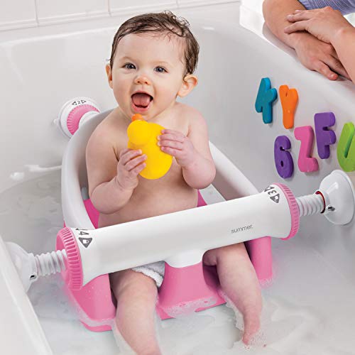 Summer My Bath Seat for Sit-Up Baby Bathing, Backrest for Assisted Sitting, Easy Setup and Storage, Pink