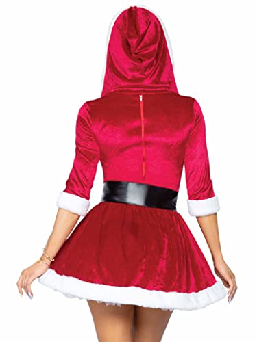 Leg Avenue Women's ML 2 Piece Mrs Claus Costume Set-Velvet Hooded Dress with Belt for Christmas, Red/White, Medium/Large