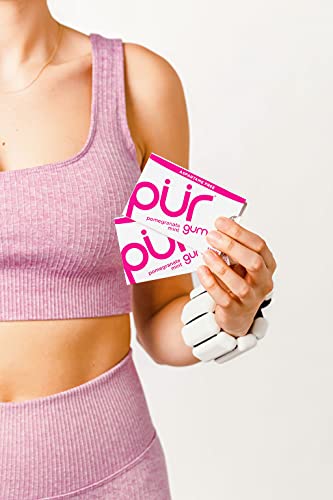 PUR Gum | Sugar Free Chewing Gum | 100% Xylitol | Vegan, Aspartame Free, Gluten Free and Keto Friendly | Natural Pomegranate Mint Flavored Gum, 9 Pieces (Pack of 12)