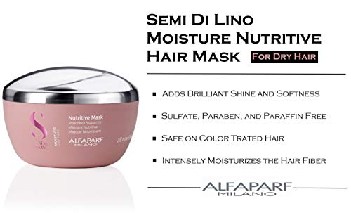 Alfaparf Milano Semi Di Lino Moisture Nutritive Mask for Dry Hair - Safe on Color Treated Hair - Sulfate, Paraben and Paraffin Free - Professional Salon Quality, 6.76 fl oz.