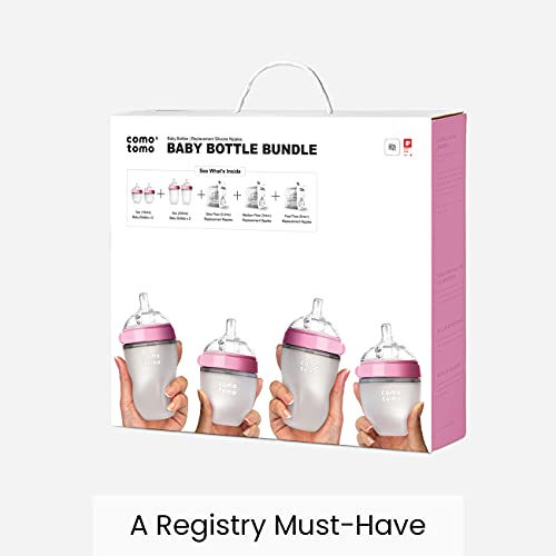 Comotomo Baby Bottle Bundle, Pink, (7 Piece Set)