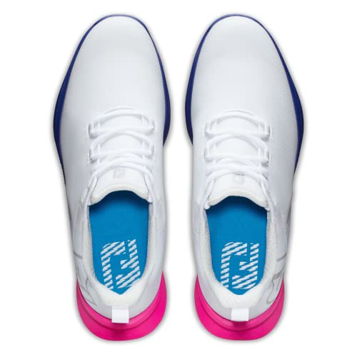 FootJoy Men's FJ Fuel Sport Golf Shoe, White/Blue/Pink, 7