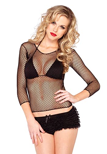 Leg Avenue womens Long Sleeved Industrial Fishnet Shirt blouses, Black, One Size US