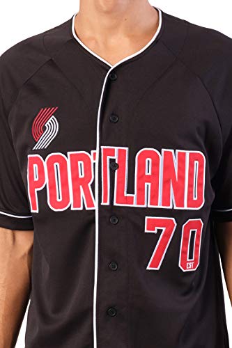 Ultra Game NBA Portland Trail Blazers Mens Mesh Button Down Baseball Jersey Tee Shirt, Black, Medium