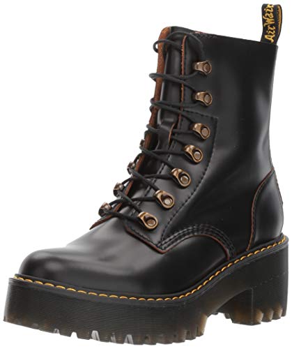 Dr. Martens Shoes Leona Boot, Black Vintage Smooth, 3 UK, Women's 5 US
