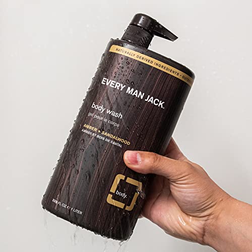 Every Man Jack Nourishing Amber + Sandalwood Mens Body Wash for All Skin Types - Cleanse, Nourish, and Hydrate Skin with Naturally Derived Coconut, Glycerin - 2 Bottles
