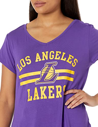 Ultra Game -NBA Los Angeles Lakers Womens Box Out Varsity Stripe Tee Shirt, Team Color, Small