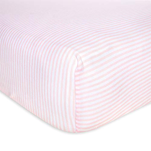 Burt's Bees Baby - Fitted Crib Sheet, Girls and Unisex 100% Organic Cotton Crib Sheet For Standard Crib and Toddler Mattresses (Blossom Pink Thin Stripes), 28x52 Inch (Pack of 1)