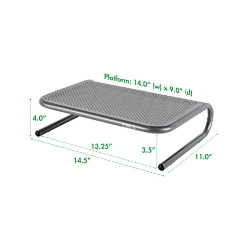 Allsop Metal Art Jr. Monitor Stand, 14-Inch wide platform holds 40 lbs with keyboard storage space - Pewter (27021)