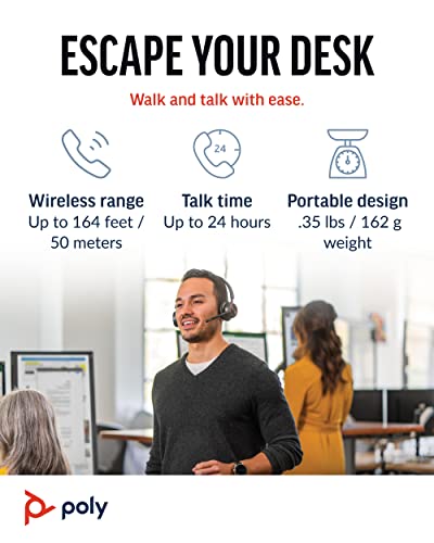 Poly Voyager 4320 UC Wireless Headset and Charge Stand (Plantronics) - Stereo Headphones w/Noise-Canceling Boom Mic - Connect PC/Mac/Mobile via Bluetooth - Microsoft Teams Certified - Amazon Exclusive