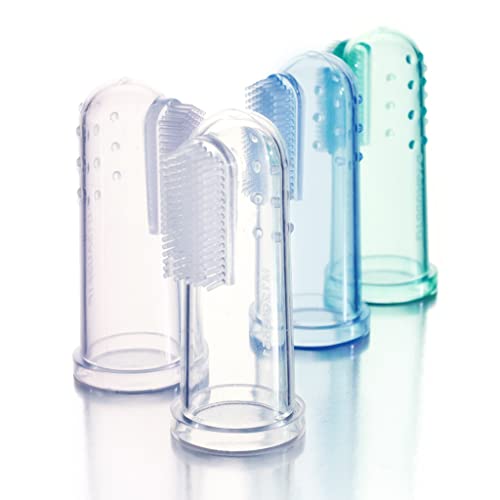 Brilliant Baby Finger Toothbrush - Silicone Gum Massager -Teether Brush for Babies and Toddlers 3 Months Old and Up, Newborn Oral Care Products - Teether, Tooth, and Gum Essentials, Blue, 1 Count