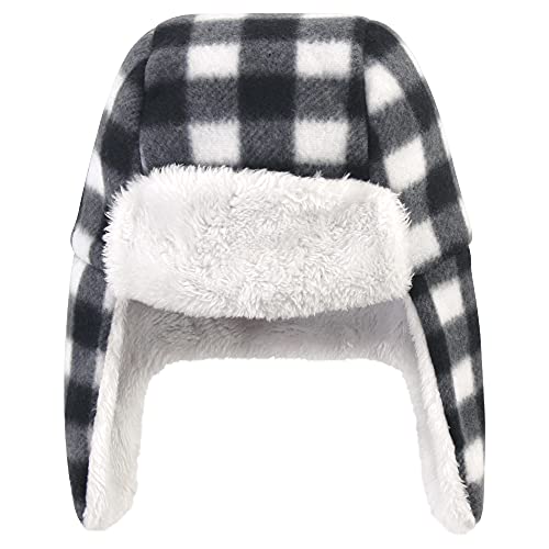 Hudson Baby Baby Trapper Hat, Mitten and Bootie Set, Black White Plaid, 6-12 Months