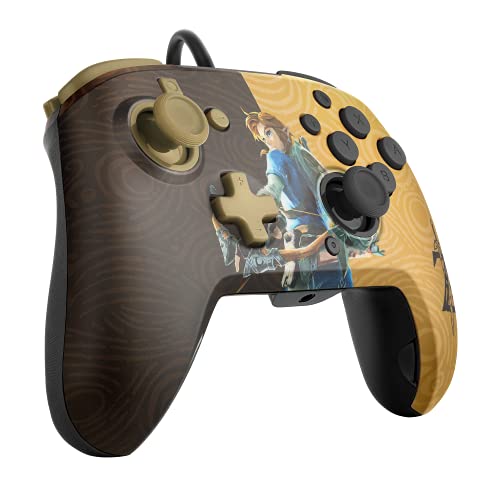 PDP Gaming Faceoff Deluxe+ Wired Switch Pro Controller - Zelda Breath of the Wild - Link - Gold / Black - Official Licensed Nintendo - Customizable buttons and paddles - Ergonomic Controllers