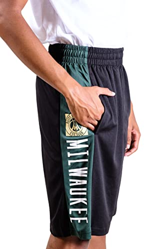 Ultra Game NBA Milwaukee Bucks Mens Mesh Basketball Shorts, Black, XX-Large
