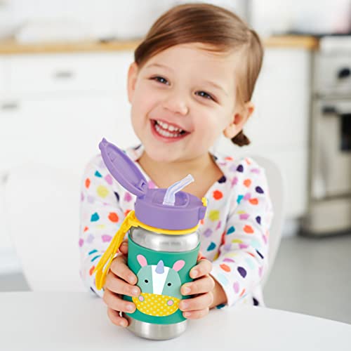 Skip Hop Toddler Sippy Cup with Straw, Zoo Stainless Steel Straw Bottle, Unicorn