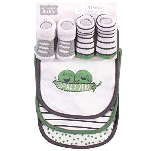 Hudson Baby Unisex Baby Cotton Bib and Sock Set, Peas, One Size