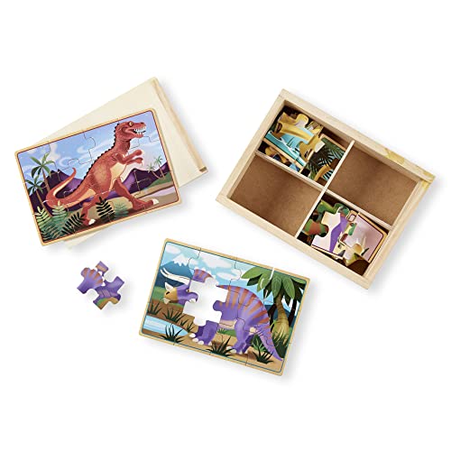 Melissa and Doug Dinosaurs 4-in-1 Wooden Jigsaw Puzzles in a Storage Box (48 pcs) - Kids Puzzle, Dinosaur Puzzles for Kids Ages 3+ - FSC-Certified Materials