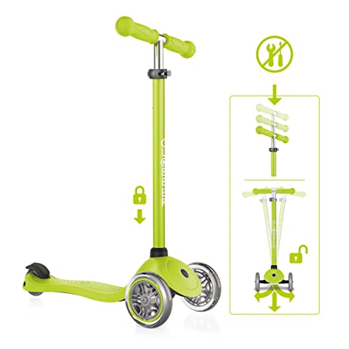 Globber Primo Scooter - Kids Scooters for Ages 3+, Three Wheel Scooter, Adjustable Height, Anti Slip Scooter, Push Scooter, Easy to Assemble, Holds up to 50kg - Childrens Scooter, Green