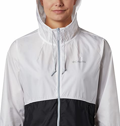 Columbia Women's Flash Forward Windbreaker, Water and Stain Resistant Outerwear, White/black, Large
