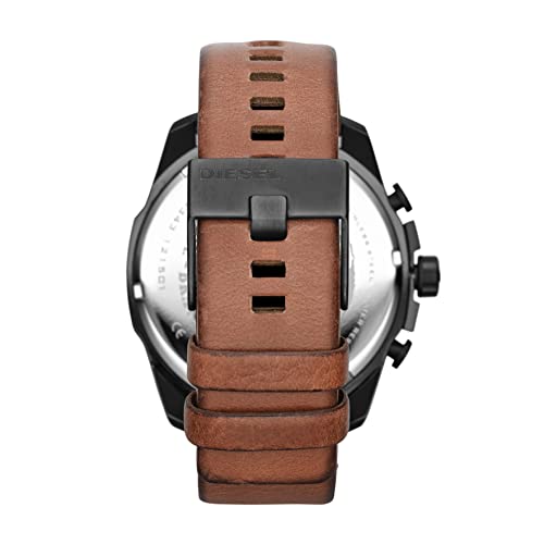 Diesel Men's 51mm Mega Chief Quartz Stainless Steel and Leather Chronograph Watch, Color: Gunmetal, Brown (Model: DZ4343)