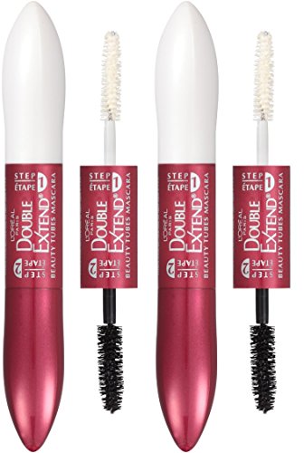 L'Oreal Paris Makeup Double Extend Beauty Tubes Lengthening Mascara, Blackest Black (Pack of 2)