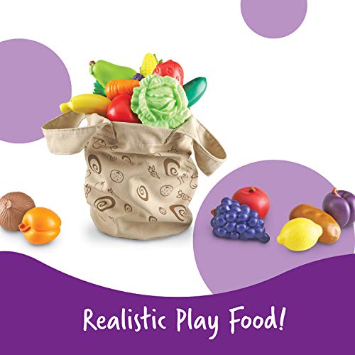 Learning Resources Fresh Picked Fruit And Veggie Tote - 17 Pieces, Ages 18mos+ Pretend Play Toys, Fruits and Vegetables for Kids, Play Food for Toddlers, Preschool Toys