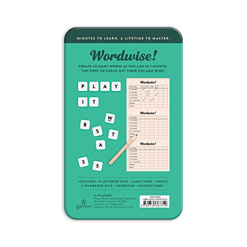 Galison Wordwise! Dice Game – Fun Dice Game for Kids, Easy to Play Family Game for 2+ Players, for Ages 6+ – Convenient Storage Tin and Instructions Included, Great Learning Activity for Kids