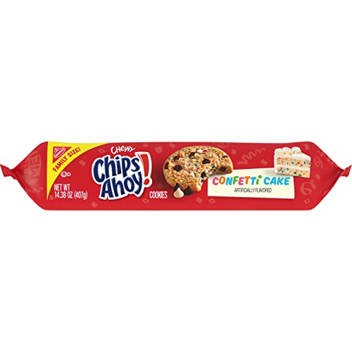 CHIPS AHOY! Chewy Confetti Cake Chocolate Chip Cookies with Rainbow Sprinkles, Birthday Cookies, Family Size, 12 - 14.38 oz Packs