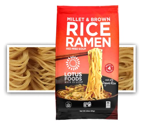 Lotus Foods Millet and Brown Rice Ramen Miso Soup, Gluten-Free, 2.8 Oz, 10 Pack, Ramen Noodle Soup