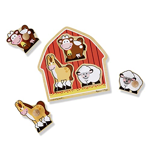 Melissa and Doug Barnyard Animals Jumbo Knob Wooden Puzzle - Horse, Cow, and Sheep