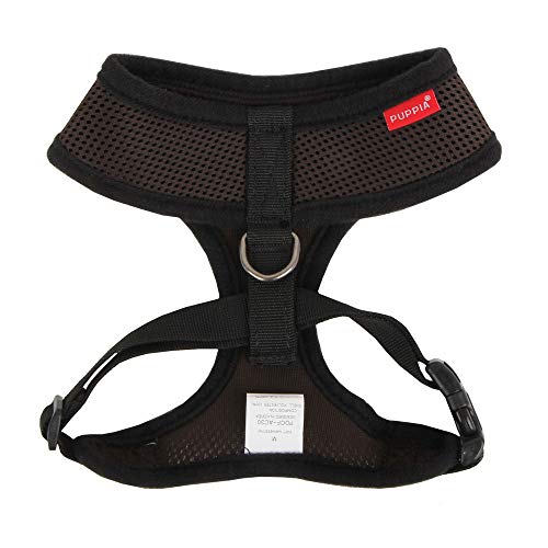 Puppia Soft Dog Harness No Choke Over-The-Head Triple Layered Breathable Mesh Adjustable Chest Belt and Quick-Release Buckle, Brown, X-Small