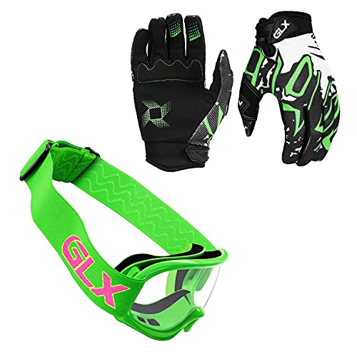 GLX GX623 DOT Kids Youth ATV Off-Road Dirt Bike Motocross Motorcycle Full Face Helmet Combo Gloves Goggles for Boys and Girls (Retro Green, Large)