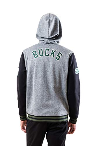 NBA Milwaukee Bucks Mens Men's Full Zip Fleece Hoodie Letterman Varsity Jackett, Team Color, M