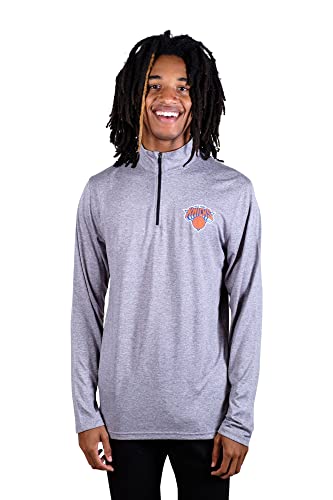 Ultra Game NBA Men's Quarter Zip Long Sleeve Pullover T-Shirt , Heather Gray, Medium
