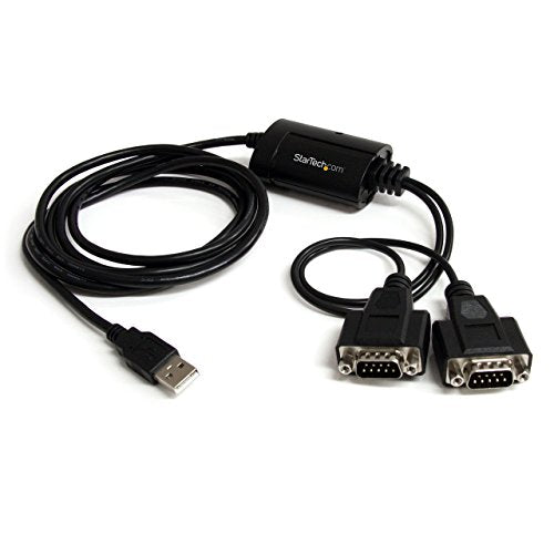 StarTech.com USB to Serial Adapter - 2 Port - COM Port Retention - FTDI - USB to RS232 Adapter Cable - USB to Serial Converter (ICUSB2322F), Black