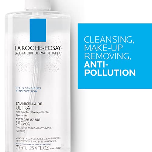 La Roche-Posay Micellar Cleansing Water Facial Cleanser and Makeup Remover for Sensitive Skin, 25.4 Fl oz.