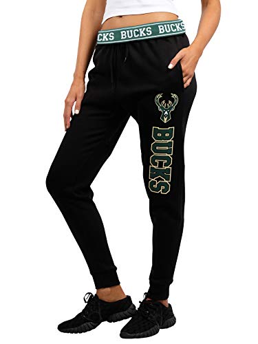 Ultra Game NBA Milwaukee Bucks Womens Jogger Pants Active Basic Fleece Sweatpants , Black, Medium