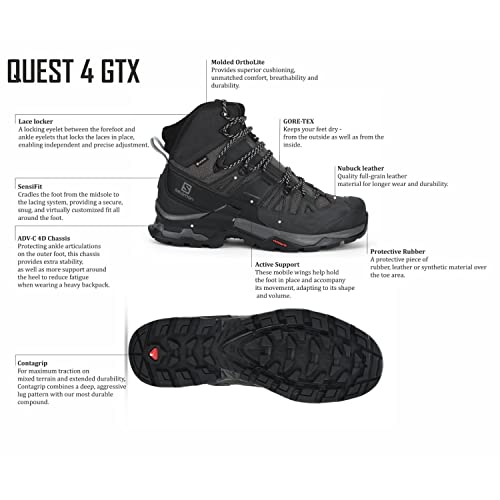 Salomon Quest 4 Gore-TEX Hiking Boots for Men, Magnet/Black/Quarry, 8