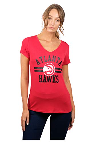 Ultra Game NBA Atlanta Hawks Womens Box Out Varsity Stripe Tee Shirt, Team Color, Large