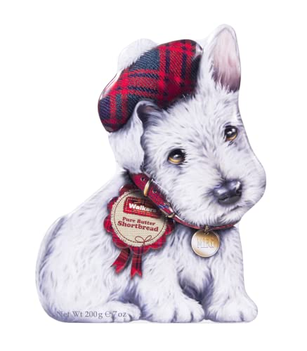 Walker's Shortbread Wee Scottie Dog Shaped Cookie Gift Tin, Pure Butter Shortbread Cookies, 7 Oz Tin