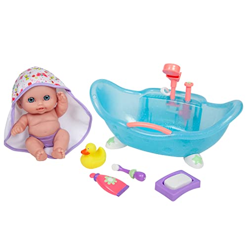 JC Toys Lil Cutesies 8.5' All Vinyl Doll and Real Working Bath Set | Posable and Washable | Removable Outfit | Bath with Play Accessories Ages 2+ , Blue