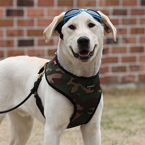 Puppia Soft Dog Harness No Choke Over-The-Head Triple Layered Breathable Mesh Adjustable Chest Belt and Quick-Release Buckle, Camouflage, Large