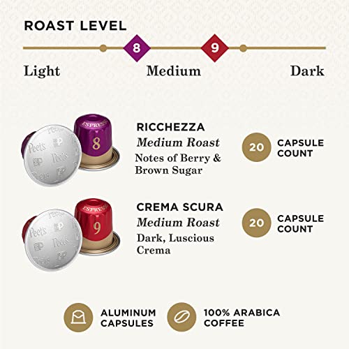 Peet's Coffee, Medium Roast Espresso Coffee Pods Variety Pack, Compatible with Nespresso Original Machine, Intensity 8-9, 40 Count (4 Boxes of 10 Espresso Capsules)