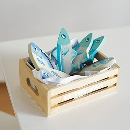 Le Toy Van - Wooden Honeybee Market Fresh Fish Crate | Wooden Role Play Toy | Supermarket Pretend Play Shop Food