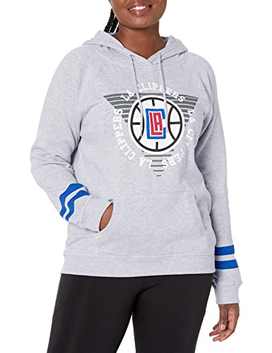 Ultra Game NBA Los Angeles Clippers Womens Soft Fleece Pullover Hoodie Sweatshirt With Varsity Stripe, Heather Gray, Medium