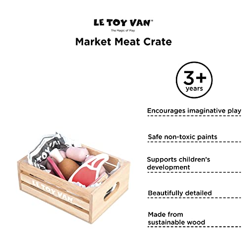 Le Toy Van - Educational Pretend Play Toy Food | Wooden Honeybee Market Meat Crate | Supermarket Pretend Play Shop Food