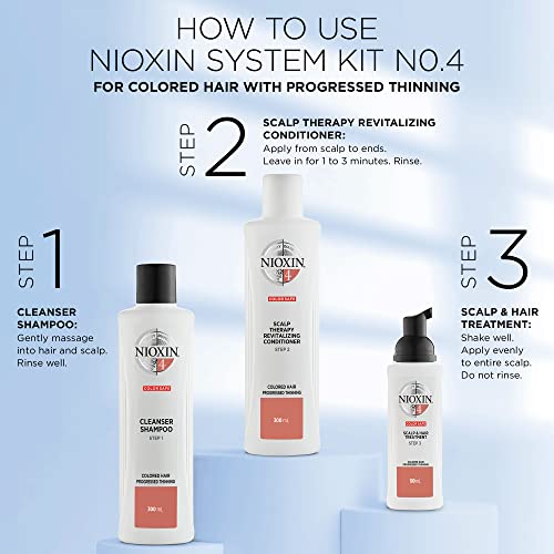 Nioxin System 4 Scalp Cleansing Shampoo with Peppermint Oil, Treats Dry and Sensitive Scalp, Dandruff Relief and Anti-Hair Breakage, For Color Treated Hair with Progressed Thinning, 10.1 fl oz