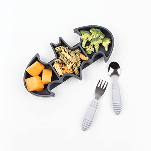 Bumkins DC Comics Silicone Grip Dish Suction, Divided and Baby Toddler Plate, BPA Free, Microwave Dishwasher Safe, Batman