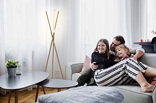 Brightech Stix LED Tripod Floor Lamp for Living Room - Dimmable Modern Standing Lamp, with 3 Lights for Bedroom - Contemporary Office Lighting- Gold / Antique Brass