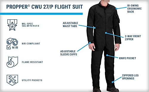 Propper Men's CWU 27/P Nomex Flight Suit, Black, 34 Regular